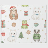 Cute Festive Woodland Animals Christmas Cadeaupapier (Vlak)