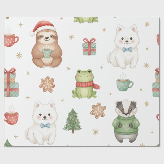 Cute Festive Woodland Animals Christmas Cadeaupapier (Vlak)