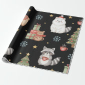 Cute Festive Woodland Animals & Llama Christmas Cadeaupapier (Uitgerold)