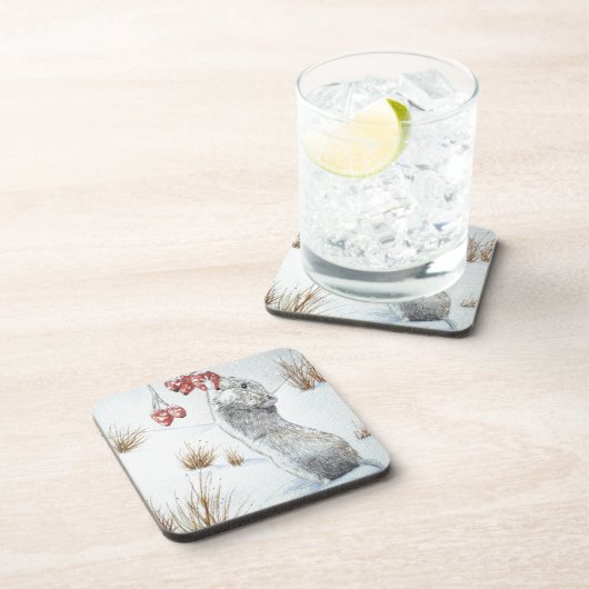 Cute field mouse sneeuwscène winter wild drankjes onderzetter (Rechterzijde)