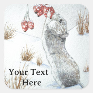 Cute field mouse sneeuwscène winter wild vierkante sticker