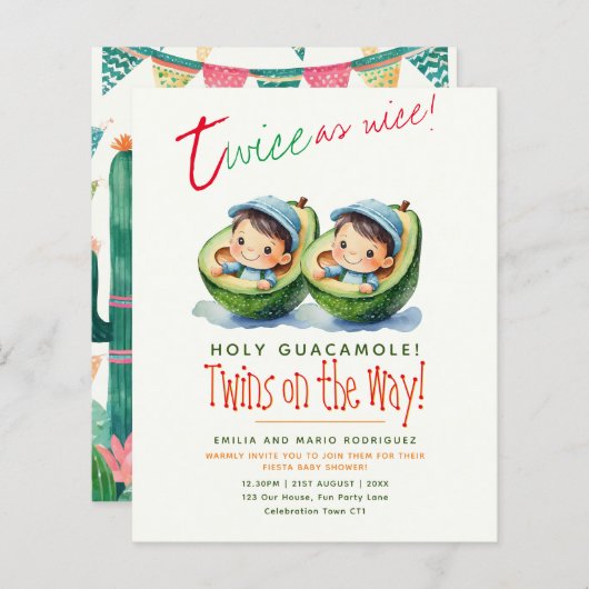 Cute Fiesta Avocado TWIN BOYS Baby Shower BUDGET - (Voorkant / Achterkant)