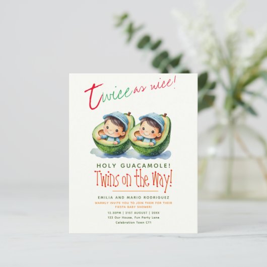 Cute Fiesta Avocado TWIN BOYS Baby Shower BUDGET - (Staand voorkant)