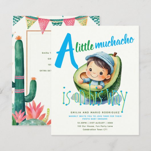Cute Fiesta Boy Baby Shower JONGEN BUDGET (Voorkant / Achterkant)