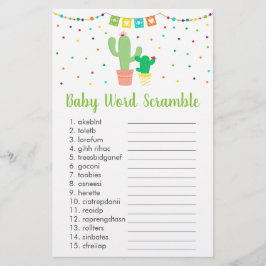 Cute Fiesta Cactus Baby shower Word Scramble Game