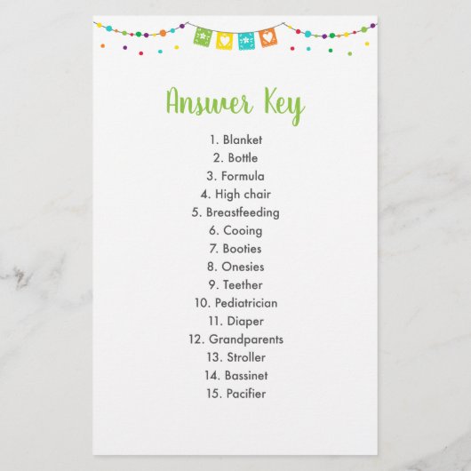 Cute Fiesta Cactus Baby shower Word Scramble Game (Achterkant)