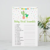 Cute Fiesta Cactus Baby shower Word Scramble Game (Staand voorkant)