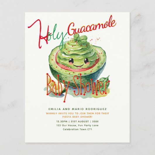 Cute Fiesta Holy Guacamole Baby Shower BEGROTING (Voorkant)