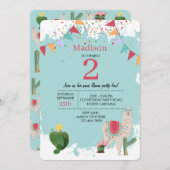 Cute Fiesta Llama & Cactus Children's Birthday Kaart (Voorkant / Achterkant)