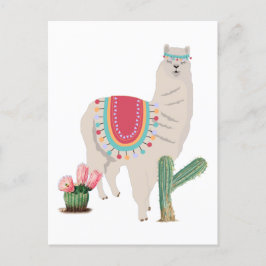 Cute Fiesta Llama & Cactus Feestdagenkaart