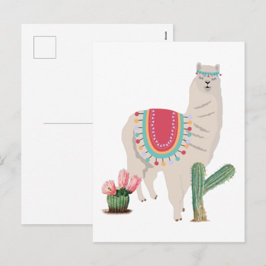 Cute Fiesta Llama & Cactus Feestdagenkaart (Voorkant / Achterkant)