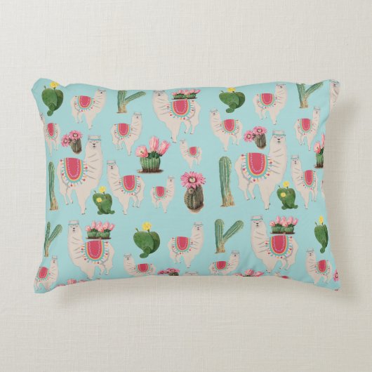 Cute Fiesta Llama & Cactus Pattern Accent Kussen (Voorkant)