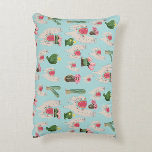 Cute Fiesta Llama & Cactus Pattern Accent Kussen (Achterkant (Verticaal))