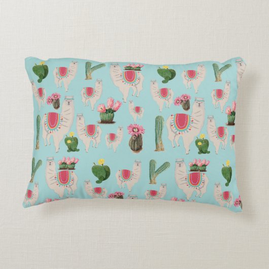 Cute Fiesta Llama & Cactus Pattern Accent Kussen (Achterkant)