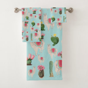 Cute Fiesta Llama & Cactus Pattern Bad Handdoek