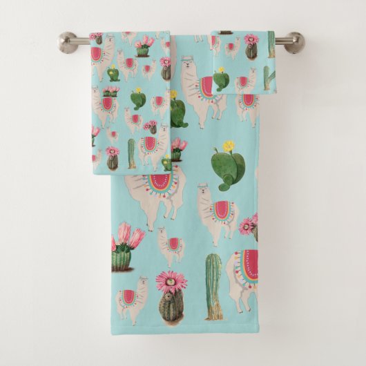 Cute Fiesta Llama & Cactus Pattern Bad Handdoek (Insitu)