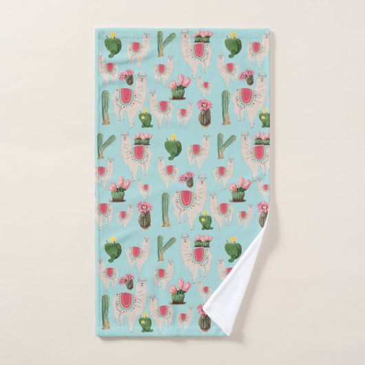 Cute Fiesta Llama & Cactus Pattern Bad Handdoek (Handdoek)
