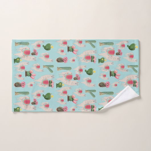 Cute Fiesta Llama & Cactus Pattern Bad Handdoek (Handdoek)