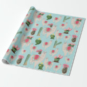 Cute Fiesta Llama & Cactus Pattern Cadeaupapier (Uitgerold)