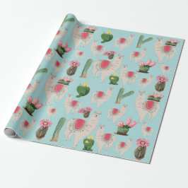 Cute Fiesta Llama & Cactus Pattern Cadeaupapier