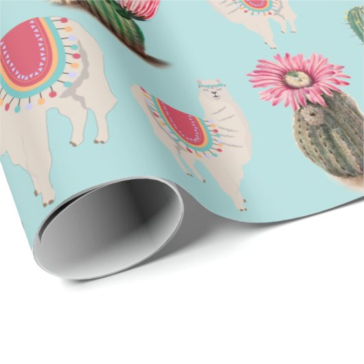 Cute Fiesta Llama & Cactus Pattern Cadeaupapier (Rol Hoek)