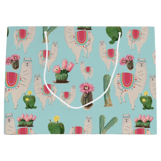 Cute Fiesta Llama & Cactus Pattern Groot Cadeauzakje (Voorkant)
