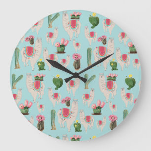 Cute Fiesta Llama & Cactus Pattern  Grote Klok