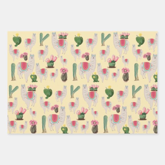 Cute Fiesta Llama & Cactus Pattern Inpakpapier Vel (Voorkant 3)
