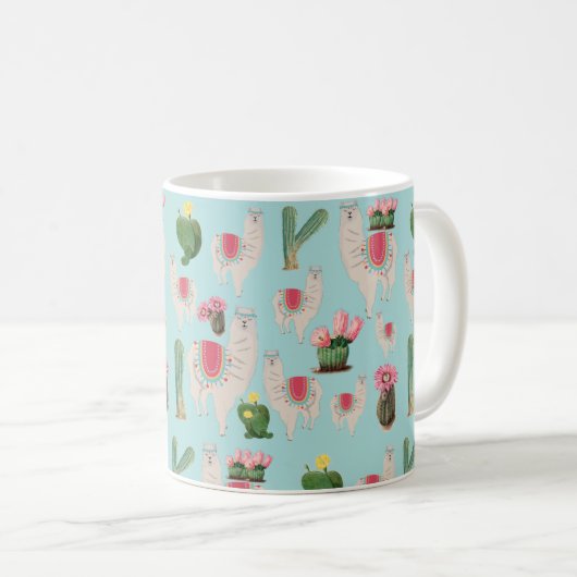 Cute Fiesta Llama & Cactus Pattern Koffiemok (Voorkant rechts)