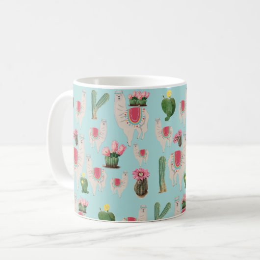 Cute Fiesta Llama & Cactus Pattern Koffiemok (Voorkant links)