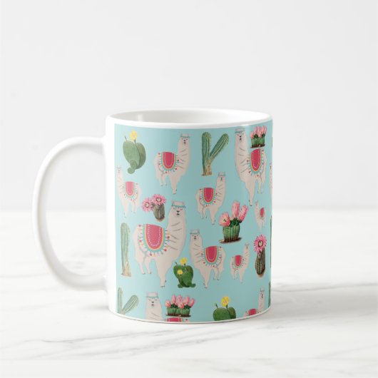 Cute Fiesta Llama & Cactus Pattern Koffiemok (Links)