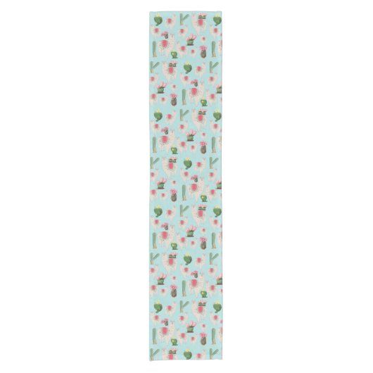 Cute Fiesta Llama & Cactus Pattern Korte Tafelloper (Voorkant)