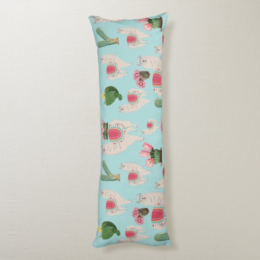 Cute Fiesta Llama & Cactus Pattern Lichaamskussen (Achterkant (Verticaal))