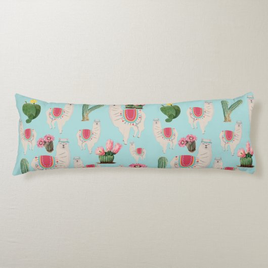 Cute Fiesta Llama & Cactus Pattern Lichaamskussen (Voorkant)