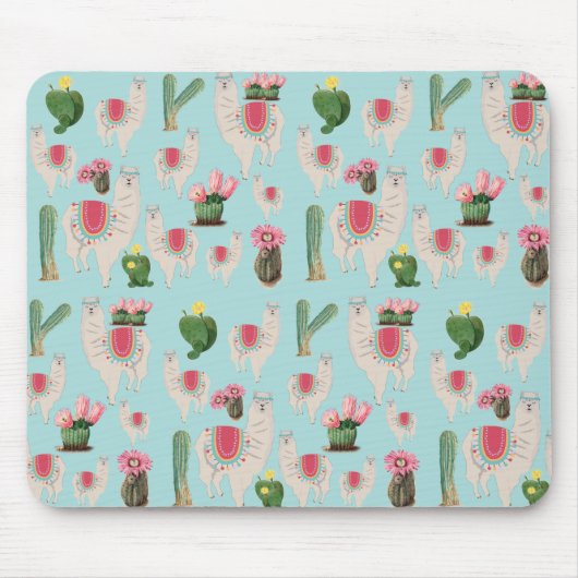 Cute Fiesta Llama & Cactus Pattern Muismat (Voorkant)
