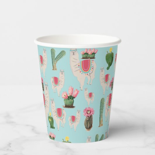 Cute Fiesta Llama & Cactus Pattern Papieren Bekers (Achterkant)