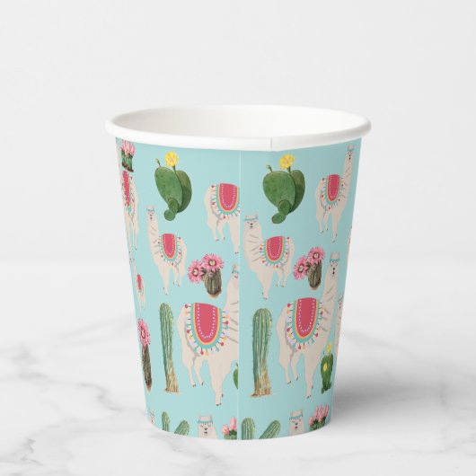 Cute Fiesta Llama & Cactus Pattern Papieren Bekers (Rechts)