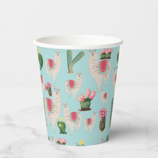 Cute Fiesta Llama & Cactus Pattern Papieren Bekers (Voorkant)
