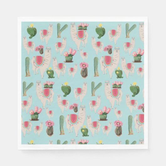 Cute Fiesta Llama & Cactus Pattern Servet (Voorkant)
