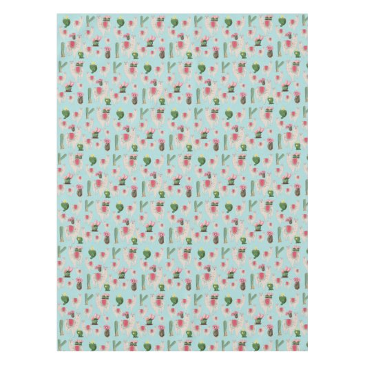 Cute Fiesta Llama & Cactus Pattern Tafelkleed (Voorkant)