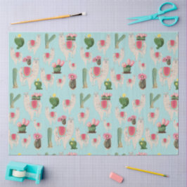 Cute Fiesta Llama & Cactus Pattern Tissuepapier