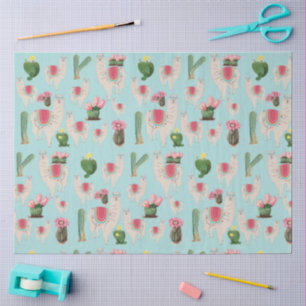 Cute Fiesta Llama & Cactus Pattern Tissuepapier