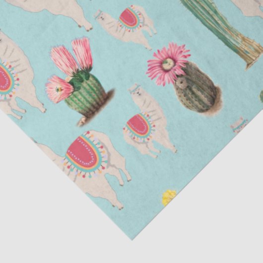 Cute Fiesta Llama & Cactus Pattern Tissuepapier (Detail)