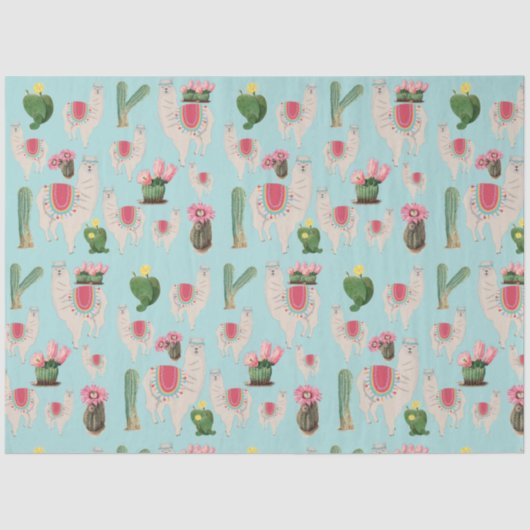 Cute Fiesta Llama & Cactus Pattern Tissuepapier (Voorkant)