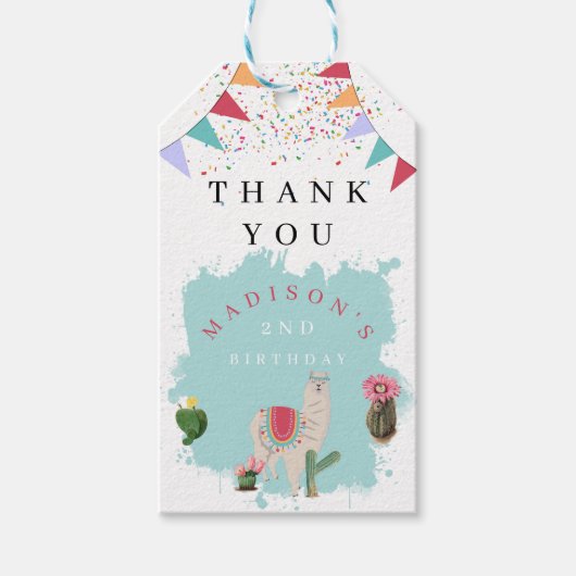 Cute Fiesta Llama en Cactus Birthday Cadeaulabel (Voorkant)