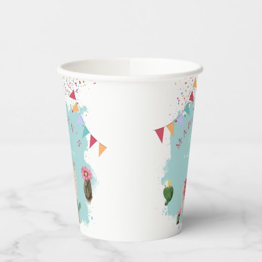 Cute Fiesta Llama en Cactus Birthday Papieren Bekers (Links)
