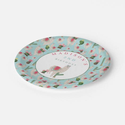 Cute Fiesta Llama en Cactus Birthday Papieren Bordje (Gekanteld)