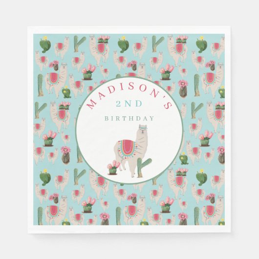 Cute Fiesta Llama en Cactus Birthday Servet (Voorkant)