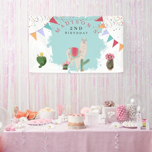 Cute Fiesta Llama en Cactus Birthday Spandoek (Feest)
