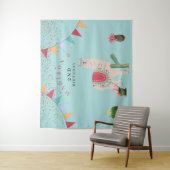 Cute Fiesta Llama en Cactus Birthday Wandkleed (In situ)